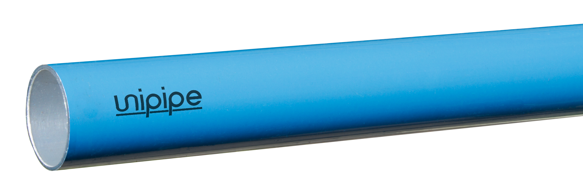Blue pipe with 'unipipe' branding on a white background