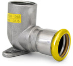 Metal valve with yellow rim and label on a white background