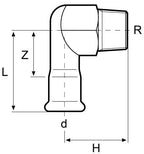 316L Gas Elbow Adaptor 90°  with Male Thread