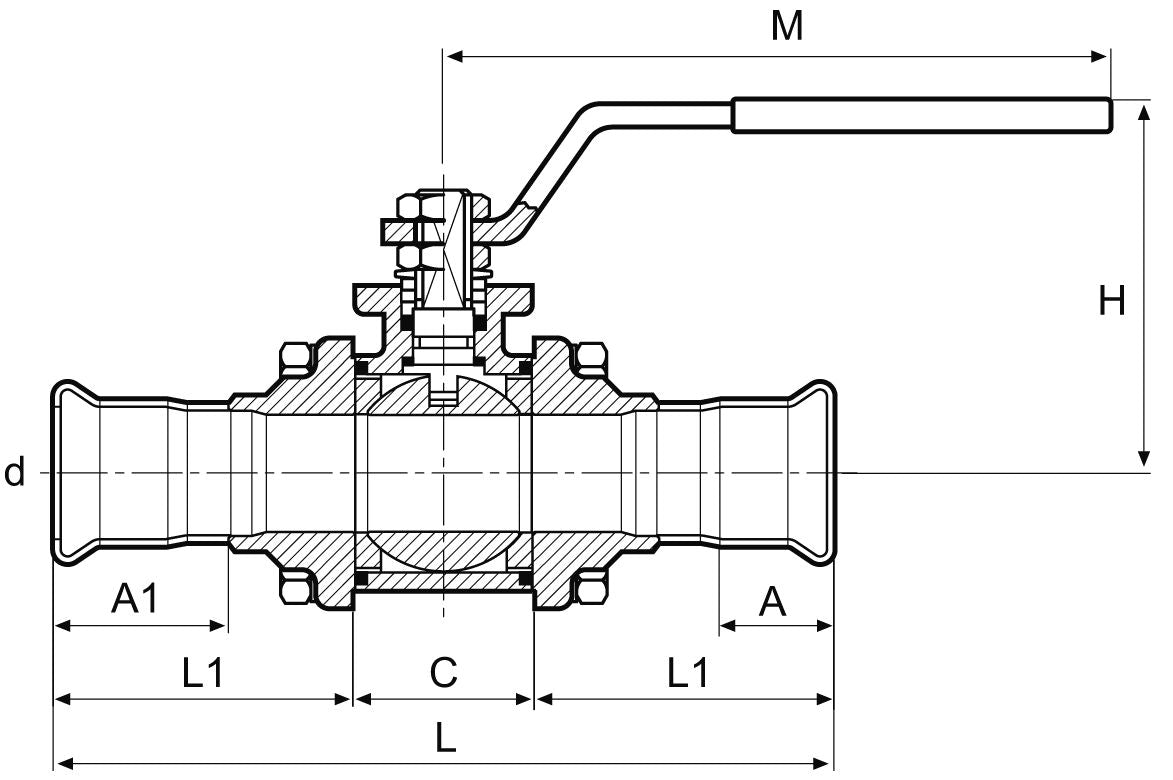 Technical drawing of a valve with dimensions labeled