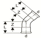 316L Gas Elbow 45° radius 1.5d