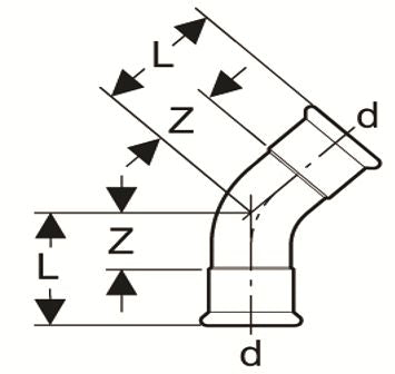 316L Gas Elbow 45° radius 1.5d