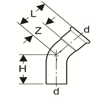 316L Gas Elbow 45° spigot end short radius 1.2d