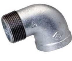 Galvanised iron M&F elbow fitting from Airenergy Dev, showing a 1/4 inch galvanized iron pipe elbow connector.