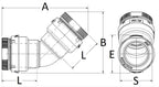 Technical drawing of a plumbing fitting with dimensions labeled
