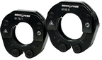 Two black metal collars with 'novopress' branding on a white background