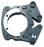 Black metal handcuffs on a white background