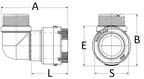 Technical drawing of a plumbing fitting with labeled dimensions on a white background