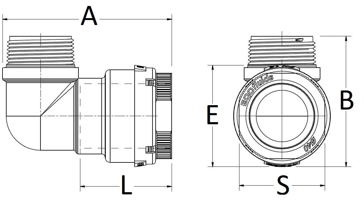 Technical drawing of a mechanical component with labeled dimensions on a white background