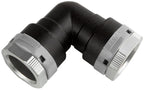 Black and silver elbow pipe fitting on a white background
