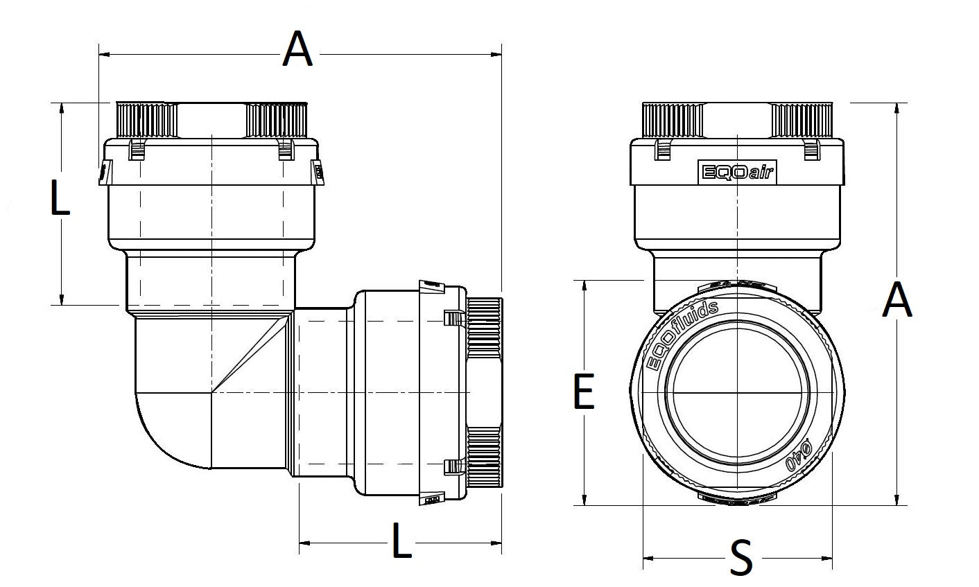 Technical drawing of a plumbing fitting with dimensions labeled