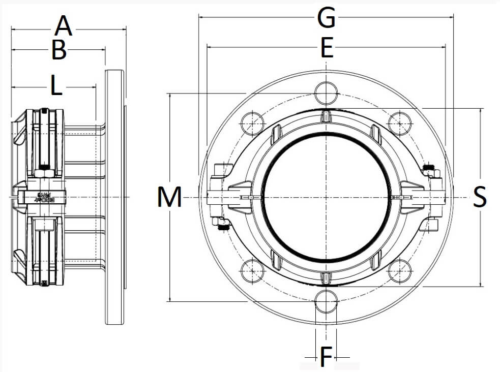 Technical drawing of a mechanical component with labeled parts