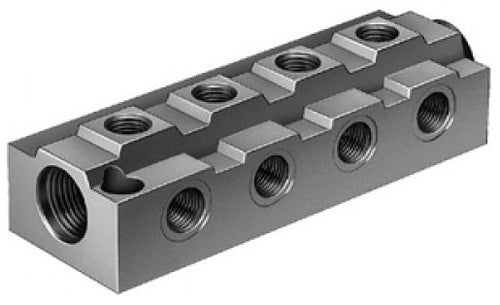 Airenergy Dev aluminium Festo distribution manifold with 3/8-inch inlet and two 1/8-inch outlets for pneumatic systems