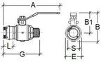 Technical drawing of a valve with labeled dimensions