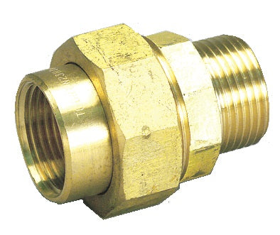 Brass plumbing fitting on a white background