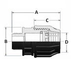 Technical drawing of a mechanical component with labeled dimensions on a white background