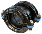 Black and blue pipe fitting on a white background