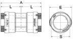 Technical drawing of a mechanical component with labeled dimensions