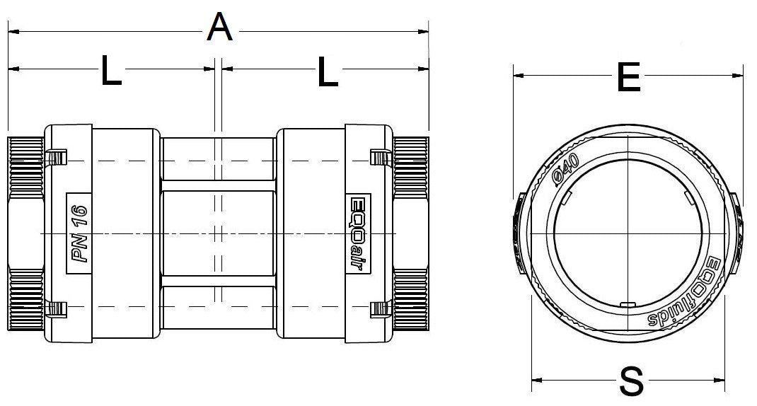 Technical drawing of a mechanical component with labeled dimensions