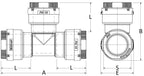 Technical drawing of a valve with dimensions labeled