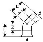 Technical diagram of a pipe fitting with labeled dimensions