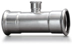 Stainless steel pipe fitting on a white background