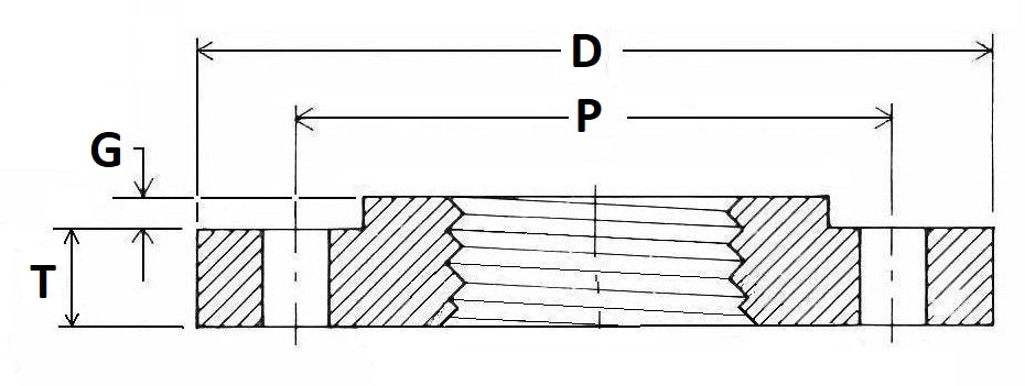 Technical drawing of a threaded rod with dimensions labeled