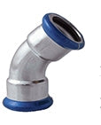 Airenergy Dev 45° short radius elbow fitting in 316L stainless steel, 35mm diameter, for piping and plumbing applications.