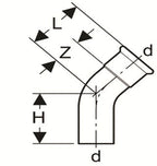 Technical drawing of a pipe fitting with labeled dimensions on a white background