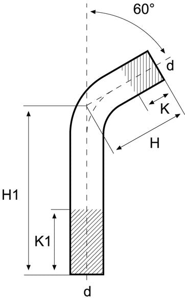 Technical drawing of a curved component with dimensions labeled