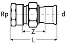 Technical drawing of a mechanical component with dimensions labeled