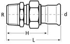 Technical drawing of a mechanical component with labeled dimensions on a white background