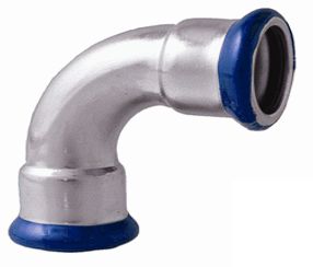 Stainless steel Airenergy Dev 90° radius elbow fitting, 1.5D diameter, for use in plumbing or industrial piping systems.