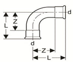 Technical drawing of a pipe fitting with dimensions labeled