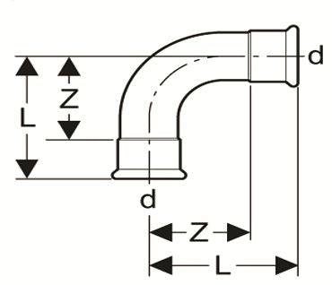 Technical drawing of a pipe fitting with dimensions labeled