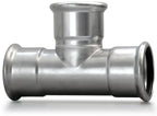 Airenergy Dev Equal Tee 316L, stainless steel pipe fitting with 139.7mm diameter, used for plumbing and industrial applications.