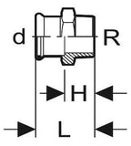 Technical drawing of a mechanical component with dimensions labeled