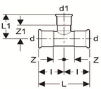Technical drawing of a plumbing fitting with dimensions labeled