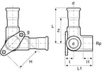 Technical drawing of a mechanical component with dimensions labeled