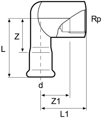 Airenergy Dev 90° elbow adaptor with female thread, 15mm x 1/2" F BSP, made of stainless steel for plumbing fittings.
