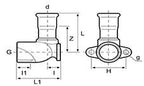 Technical drawing of a mechanical component with labeled dimensions