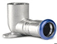 Metal fitting with blue accent on a white background