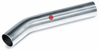 Metallic exhaust pipe with a red dot on a white background