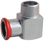 Metal fitting with red compression ring on a white background