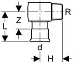 Technical drawing of a mechanical component with dimensions labeled