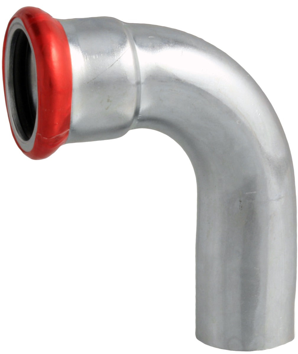 Metal elbow pipe with red interior on a white background