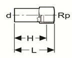 Technical drawing of a cylindrical component with dimensions labeled