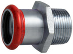 Metal fitting with red and silver design on a white background