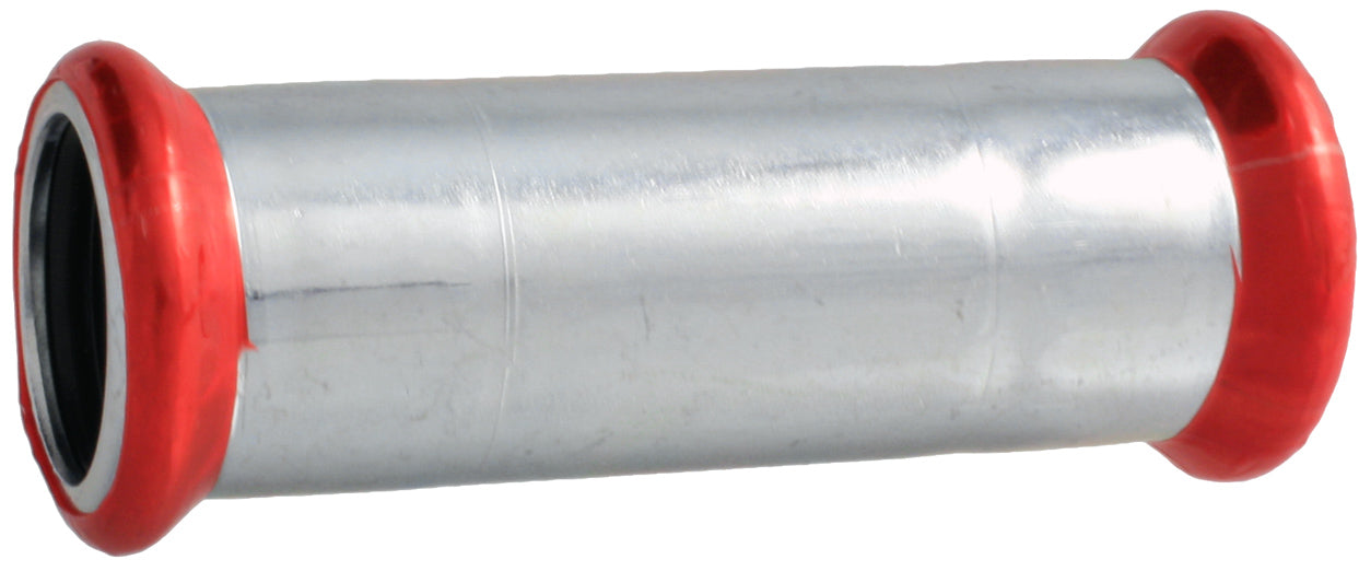 Roll of silver tape with red ends on a white background
