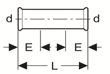 Technical diagram of a cylindrical component with labeled dimensions d, E, and L on a white background.